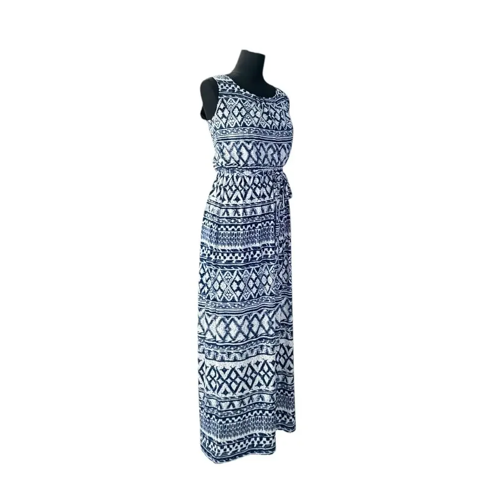 Enfocus Studio Blue Geometric Maxi Sheath Dress Size 10 - Picture 4 of 9